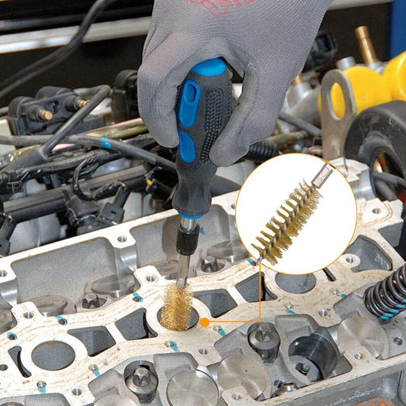 Bore Brush Set-1/4Inch Hex Shank Twisted Wire Bore Brushes With Different Bristle Lengths For Tubes Ports Bearings Cleaning