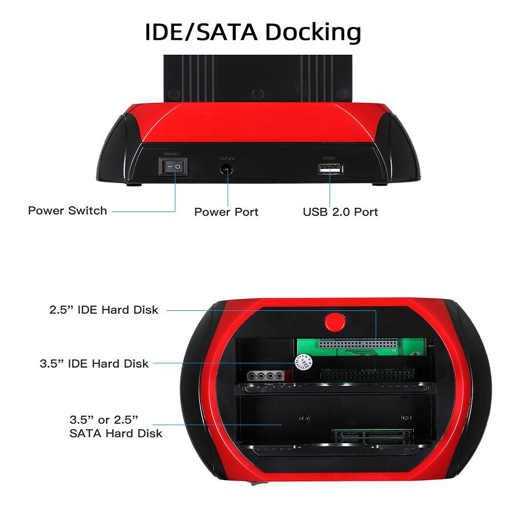 Todo en uno HDD Docking/Dock Station HD Dual SATA IDE a Usb 2,0 2,5 3,5 disco duro externo lector funda carcasa HD BOX
