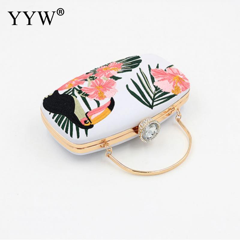 YYW hafty torebki wieczorowe dla kobiet 2019 moda Matel torby z uchwytem górnym kobiet biały kryształ górski sprzęgła torebka torba