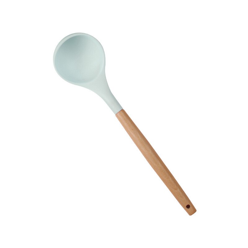 Cuchara de silicona antiadherente para el hogar, utensilios de cocina resistentes al calor con mango de madera, cucharas para sopa, arroz, leche, utensilios para hornear: light green
