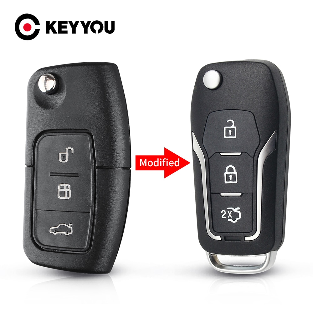 KEYYOU Modified 3 Buttons Flip Folding Uncut Car Remote Blank Key Shell Fob For Ford Focus Fiesta C-Max S-Max Ka Mondeo Galaxy