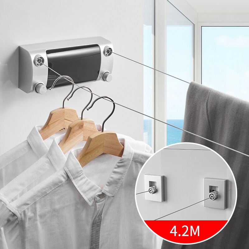 Retractable Clothesline Hanger Indoor Outdoor Drying Rack ABS Plastic Clothesline Rack Balcony Laundry Dryer Double Wire Rope