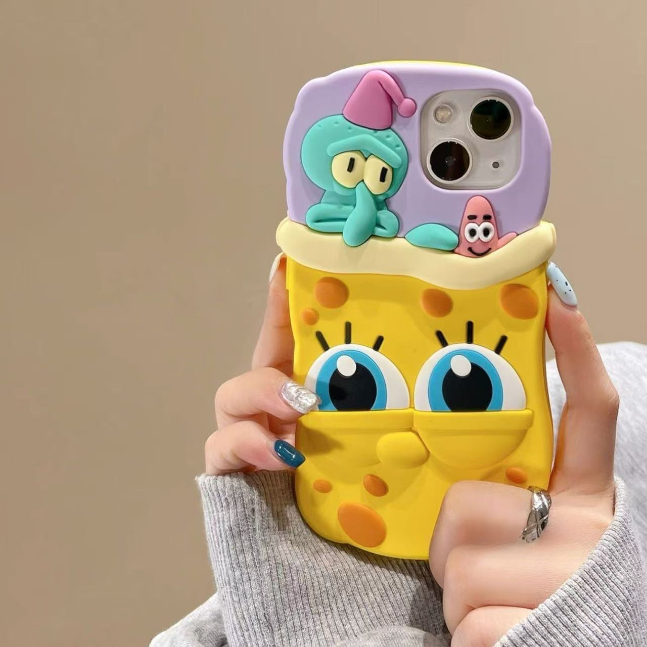 3D SpongeBob SquarePants Phone Case For iPhone 15 14 13 12 Pro Max 11 promax Soft Silicone Cute Cartoon Cover Fundas