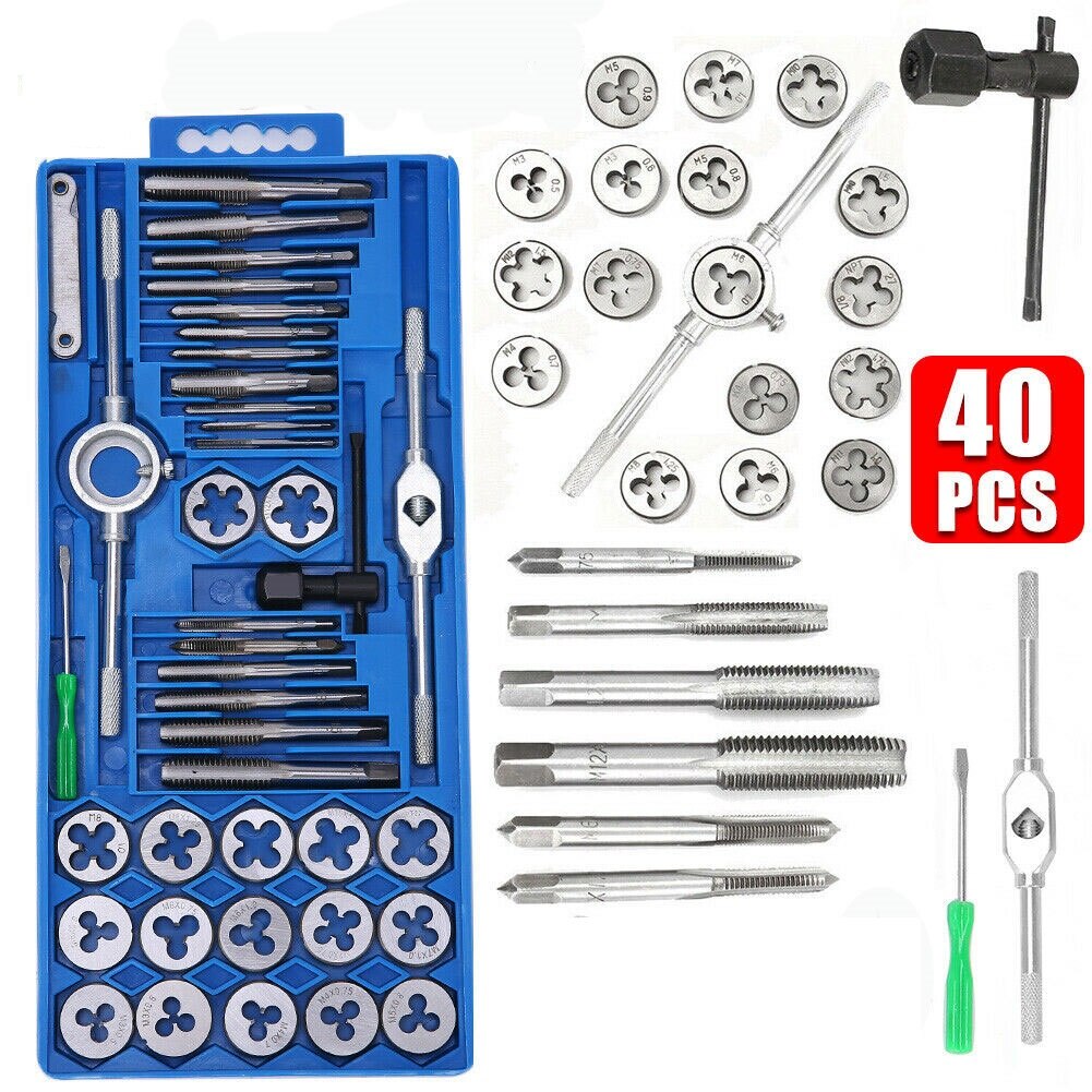 M3-M12/M6-M12 Tap and Die Set 20pcs/40pcs Screw Thread Plug Taps Wrench Die Alloy Steel Hand Tapping Tools Screw Tap Die