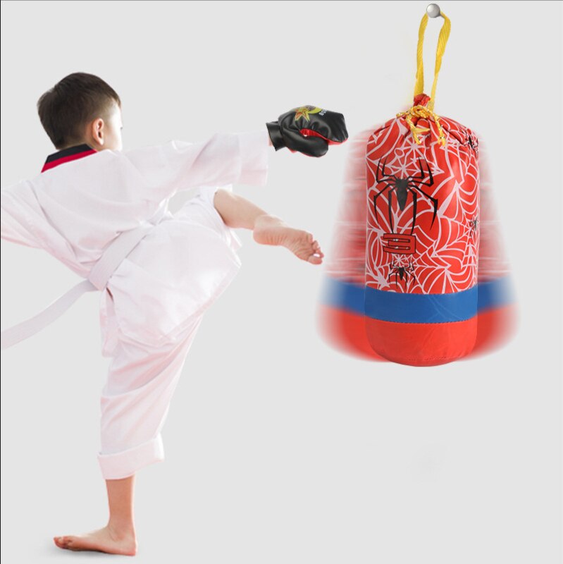 Kids Boxing Gloves Games Set Toys Karate Muay Sport Sand Bag Gloves Spider Training Punching Bag for Boys Outdoor Toy Target Bag