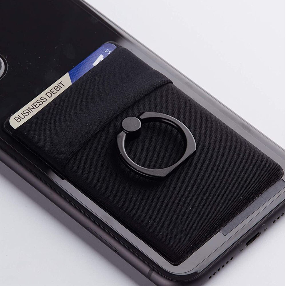 3-en-1 adhésif autocollant téléphone dos cartes Spandex anneau portefeuille téléphone portable porte-carte d'identité poignée de doigt béquille double poche #50