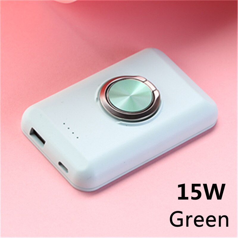 Power Bank magnetico 5000mAh staffa ad anello per Apple iPhone 13 Xiaomi Huawei Samsung 15W caricabatterie Wireless portatile a ricarica rapida: Green 15W