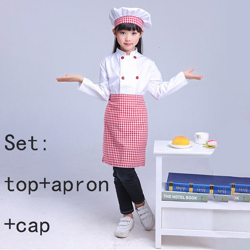 95-160cm Chef niños disfraces ropa de cocina bebé niña bebé cocina uniforme Cosplay disfraces delantal tapa superior para el arte de hornear: Pink full Set / Height 110CM