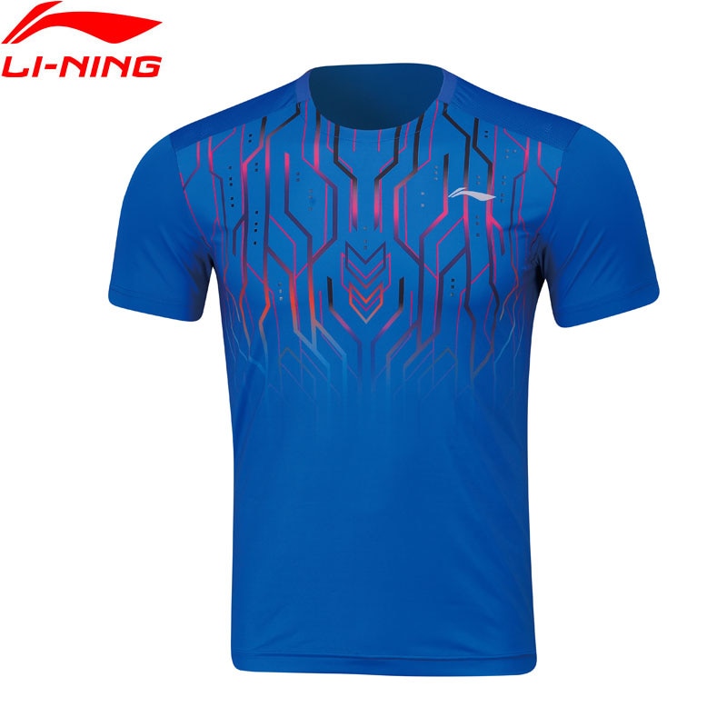 Li-ning mænd badminton-t-shirt 81% polyester 19% spandex ved tør ved statisk ved bakterieforing sport lommedygtige tees aayp 061 camj 19