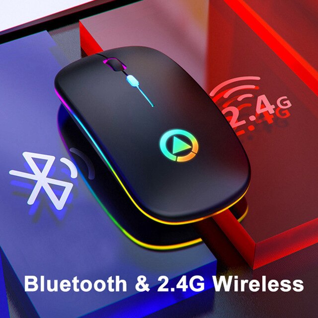 Wireless Mouse RGB Rechargeable Mouse Wireless Computer Mute Mouse LED Backlit Gaming Office Mouse Laptop Accessories: Bluetooth Black
