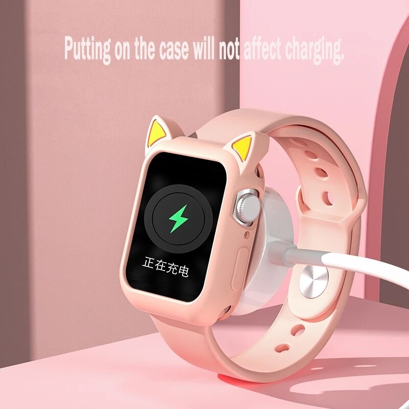 Watch Protection Cover For iWatch Series 3 2 42mm 38mm Soft Silicone Cartoon Cat Ears Case For Apple Watch 4 5 6 Se 40mm 44mm