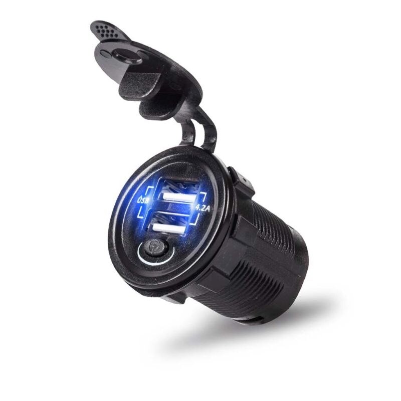 12V 24V Dual USB 5V 2,1 EIN Auto Ladegerät Adapter Mit ON OFF Schalter Power Kabel Für auto Boot Marine Motorrad Camper