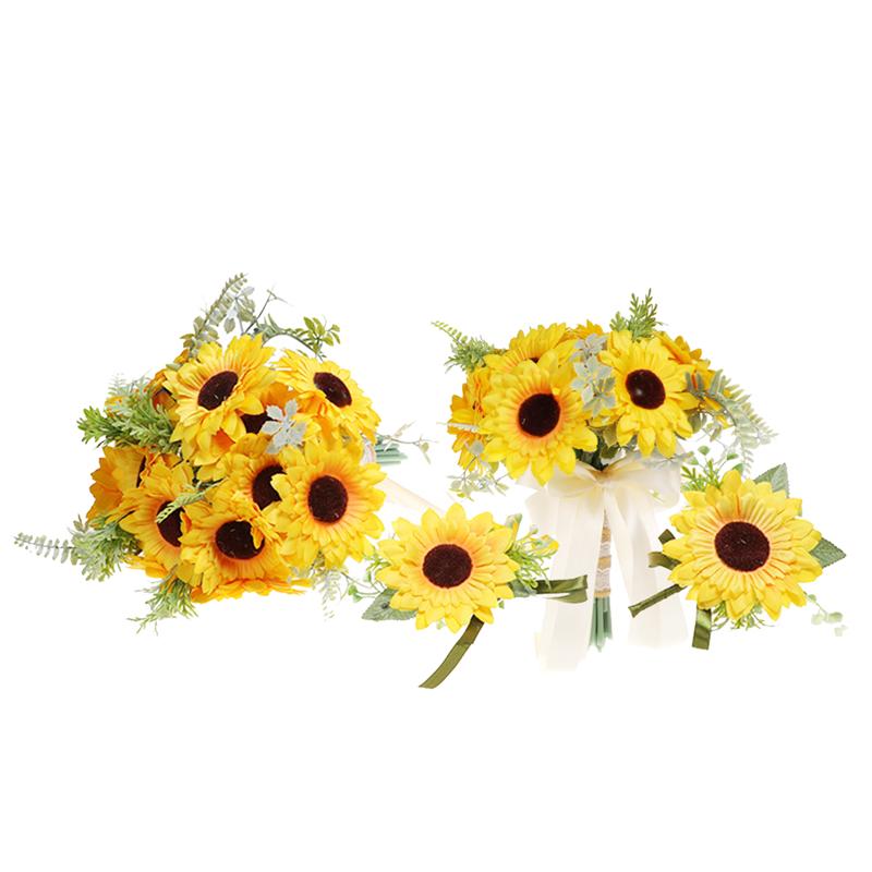 4 stuks Bruiloft Decor Mooie Zonnebloem Kunstmatige Bridal Pols Boeket Holding Bloem Party Decor Broche voor Bruiloft