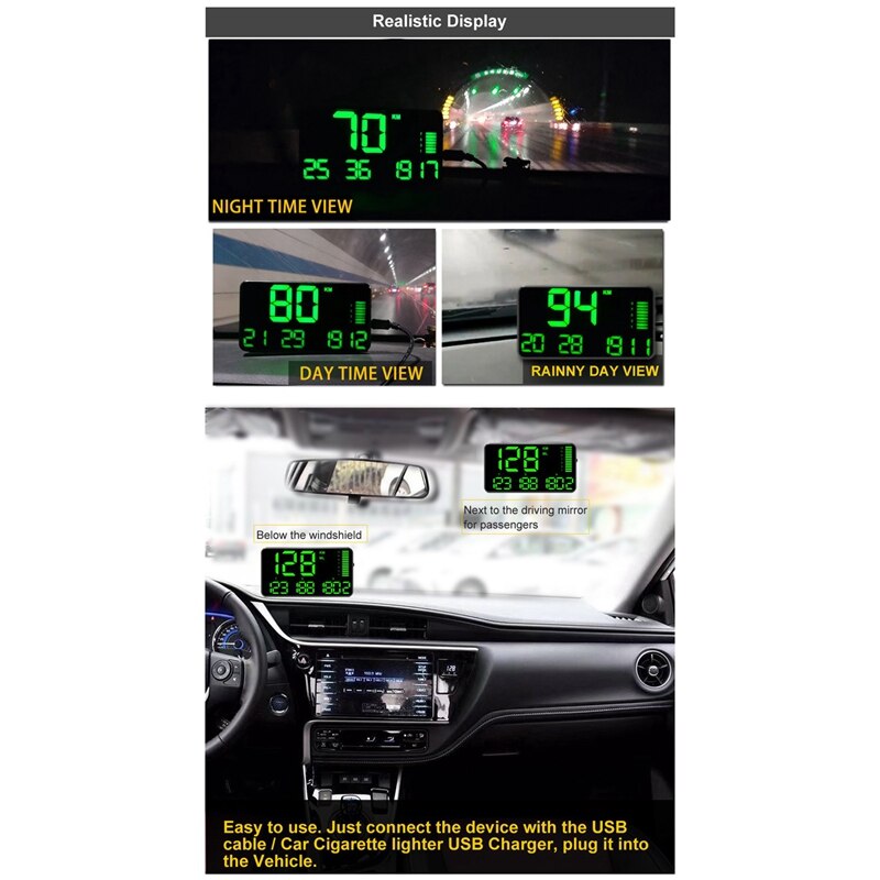 C90 c hastighetsmätare hud display bil hud med överhastighetslarm körtid digital bilklockmätare