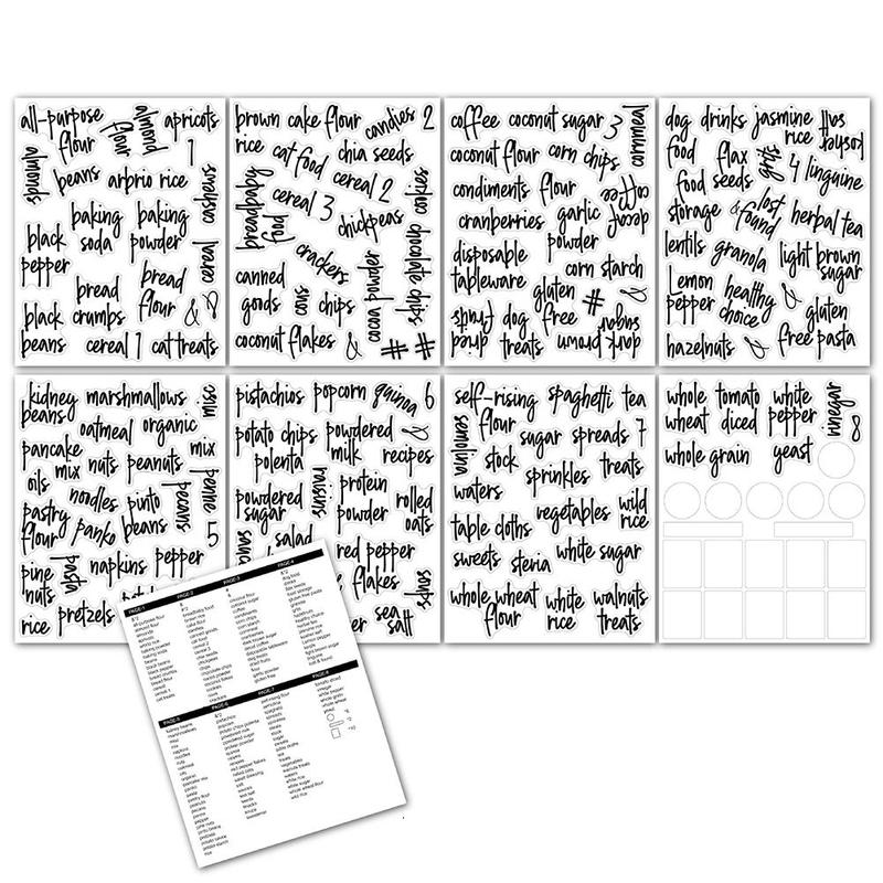 8 Sheets Pantry Label Sticker For Containers Preprinted Waterproof Transparent Kitchen Storage Self-Adhesive Food Label Sti U1G0: Default Title