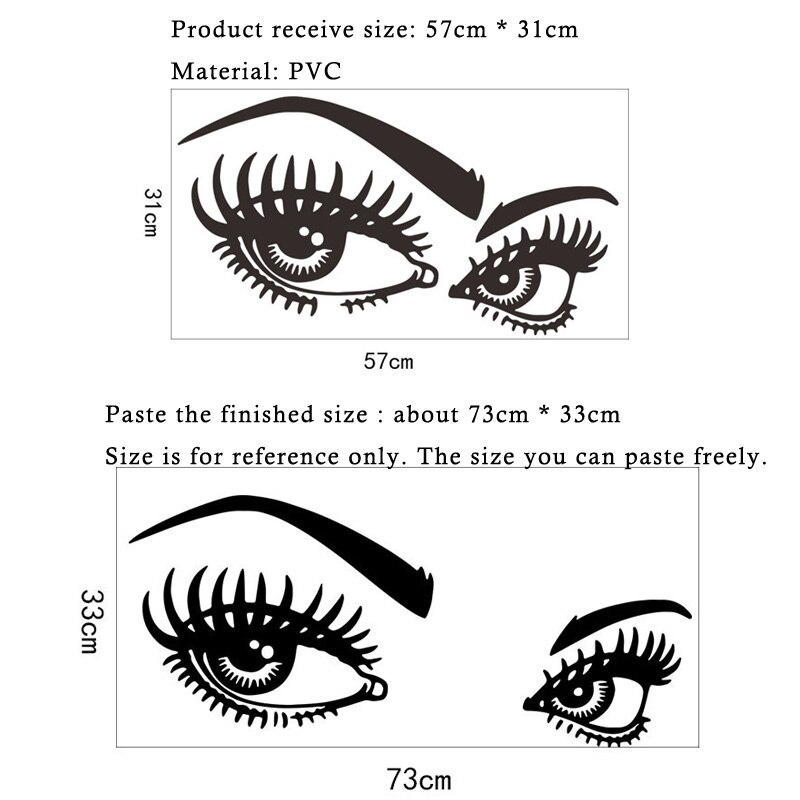Pegatina de pared de pestañas bonitas, ojos grandes para habitación de niña, decoraciones para el salón, papel tapiz para el hogar, calcomanías de arte para dormitorio, pegatinas sexys: Panttern 3
