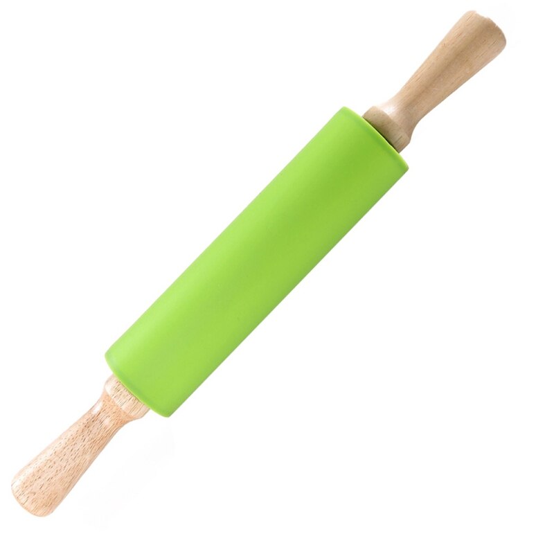 Non-Stick Silicone Rolling Pin Wooden Handle Pastry Dough Flour Roller Kitchen Cooking Baking Tool for Pasta Cookie Dough Tools: Green / 23 X4cm