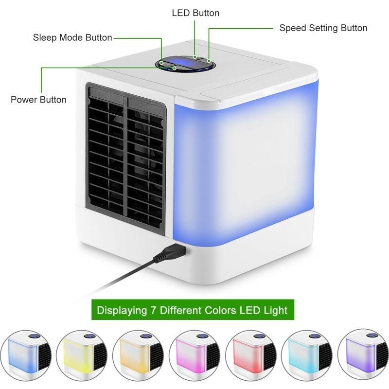 Klimaanlæg premium luftkøler luftfugter bærbar klimaanlæg mini-ventilatorer klimaanlæg enhed 7 farve lys
