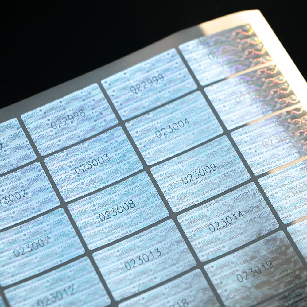 2x3cm Silver High Security Tamper Evident Stickers Authentic Warranty Void Seal Hologram Label with Unique Number Adhesive label