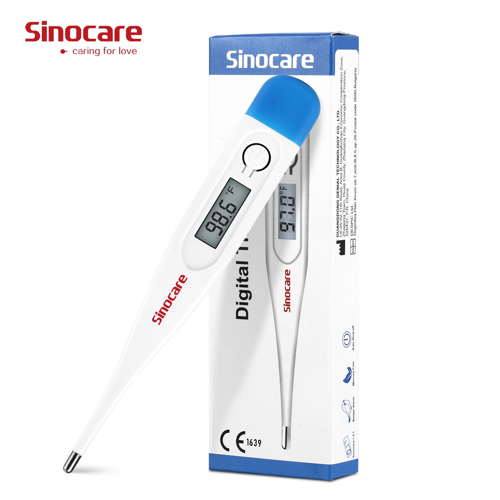 Sinocare-Termómetro digital para el hogar, medidor de temperatura corporal basal, oral, axila o rectal, con pantalla LCD electrónica