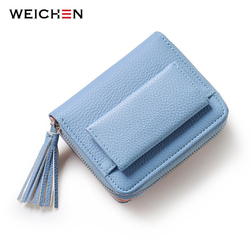 WEICHEN portefeuille femme gland avec fermeture à glissière porte-monnaie porte-carte dames sacs à main court concepteur femmes portefeuille en vogue: Blue