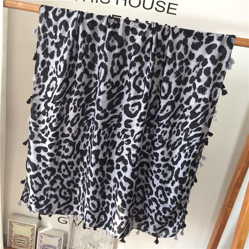 Bufanda de leopardo negra y gris, abrigo largo cálido con estampado de leopardo, chal de viscosa, redecilla para el cuello, Bufandas, pañuelo Apaszka,