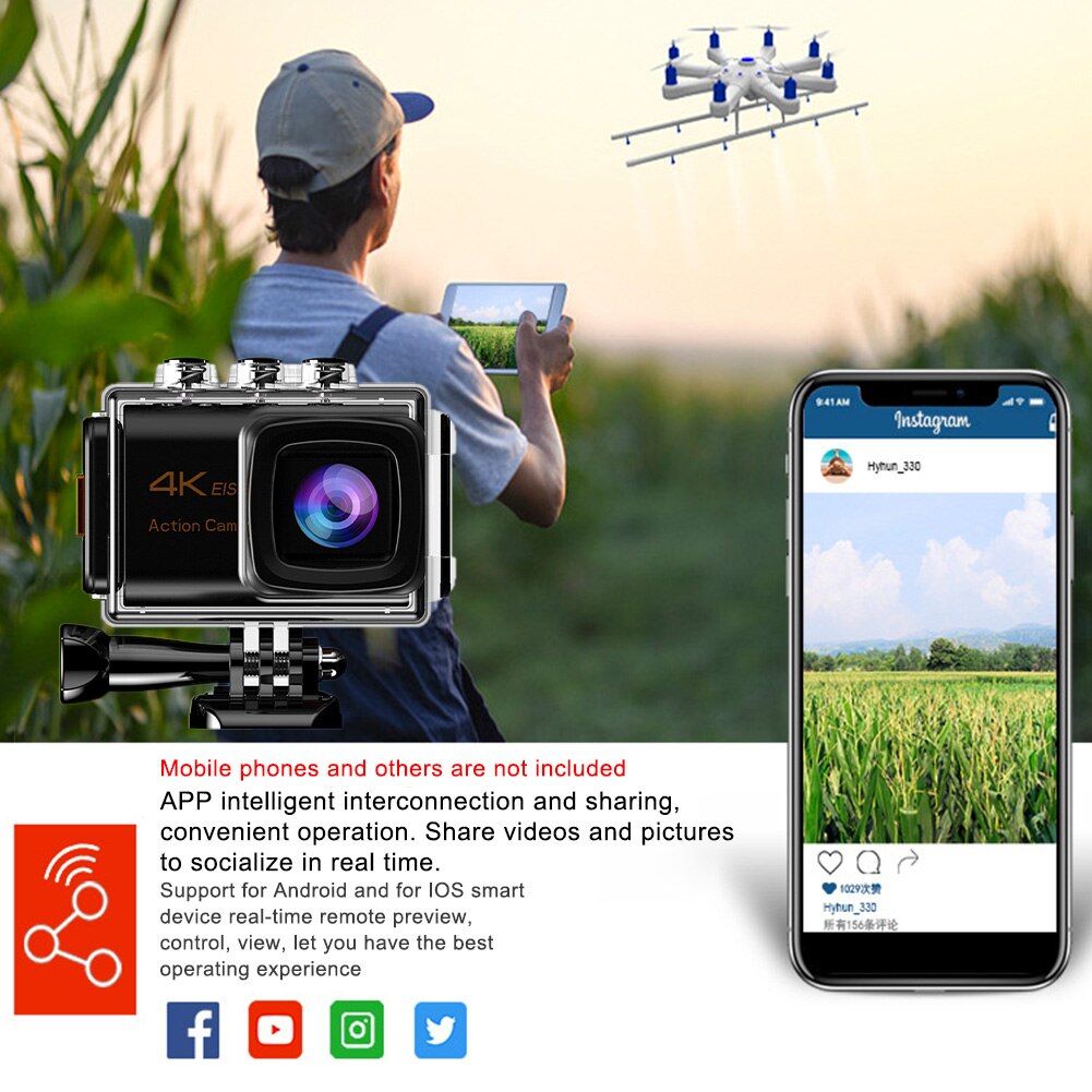 Abs Draagbare Anti Shake Eis Drie Axis Afstandsbediening 4K Wifi Intelligente Waterdichte Outdoor Sport Camera Luchtfotografie