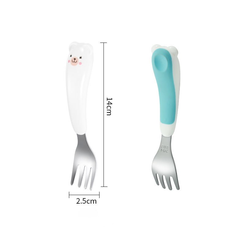 Cute Cartoon Stainless Steel Fork Spoon Set Non-slip ABS Handle Grasp Kids Training Spoon Utensil Baby Feeding Tableware Cutlery: blue fork