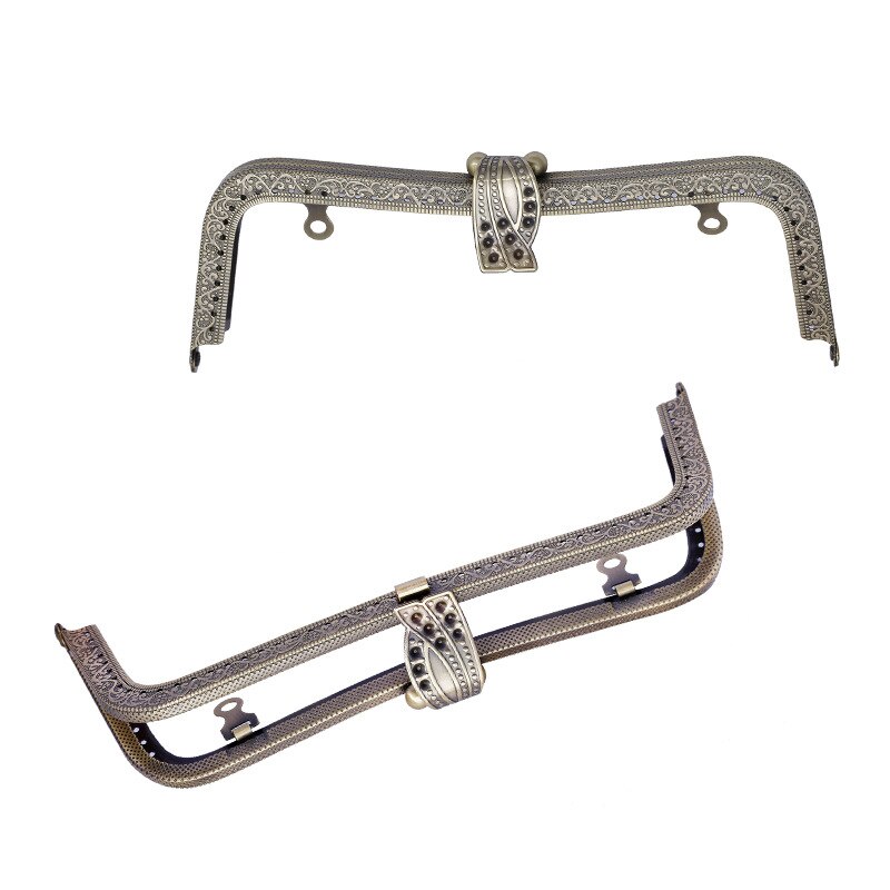 20cm Metal Purse Frame Handle Clutch Bag Accessories DIY Kiss Clasp Lock Bronze Embossing M-shaped HandBag Hardware