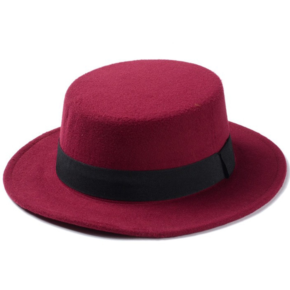 Brand Wool Boater Flat Top Hat For Women Felt Wide Brim Fedora Hat Laday Prok Pie Chapeu de Feltro Bowler Gambler Top Hat