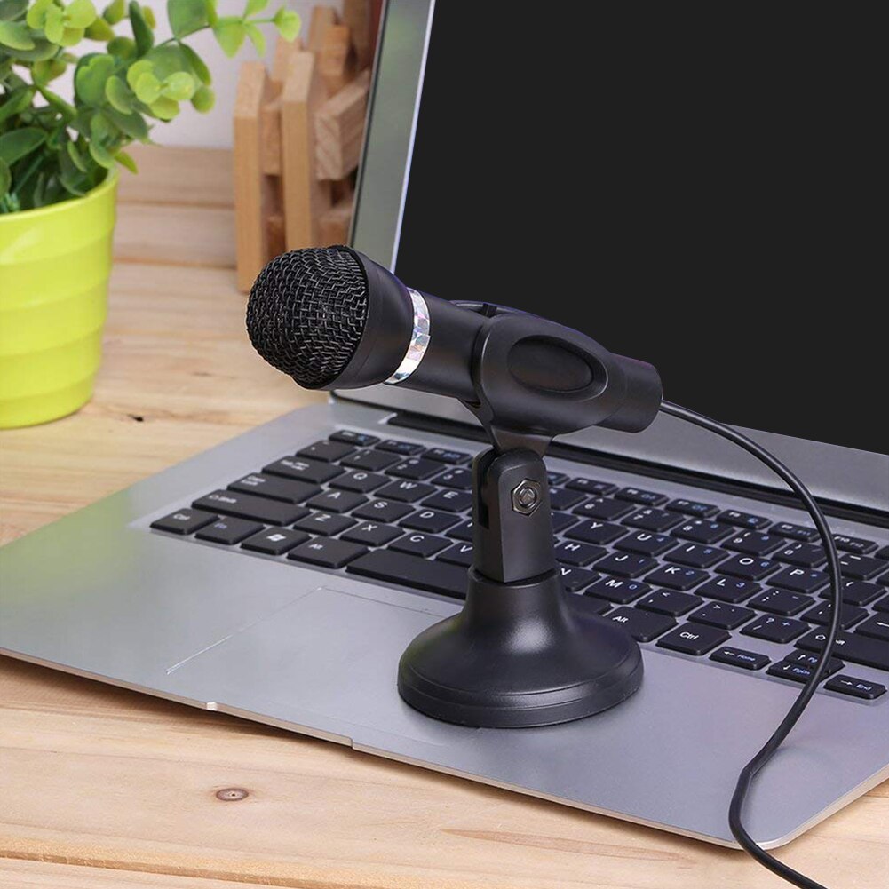 3.5mm Wired Microphone KTV Table Desktop Stand Meeting Singing Recording 180 Degree Rotatable Karaoke Computer Laptop Portable