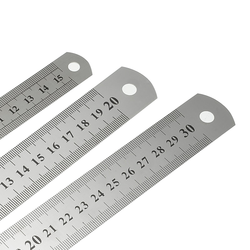 1 Uds 50/30/20cm/15cm escala a doble cara herramienta de medir recta de acero inoxidable, regla suministros de oficina escolar 0,5mm/0,7mm