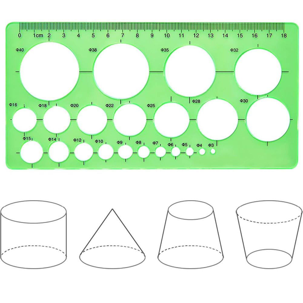 3 Pcs Green Plastic Circle and Oval Templates Measuring Templates Rulers Digital Drawing for Office and School Building Formwork