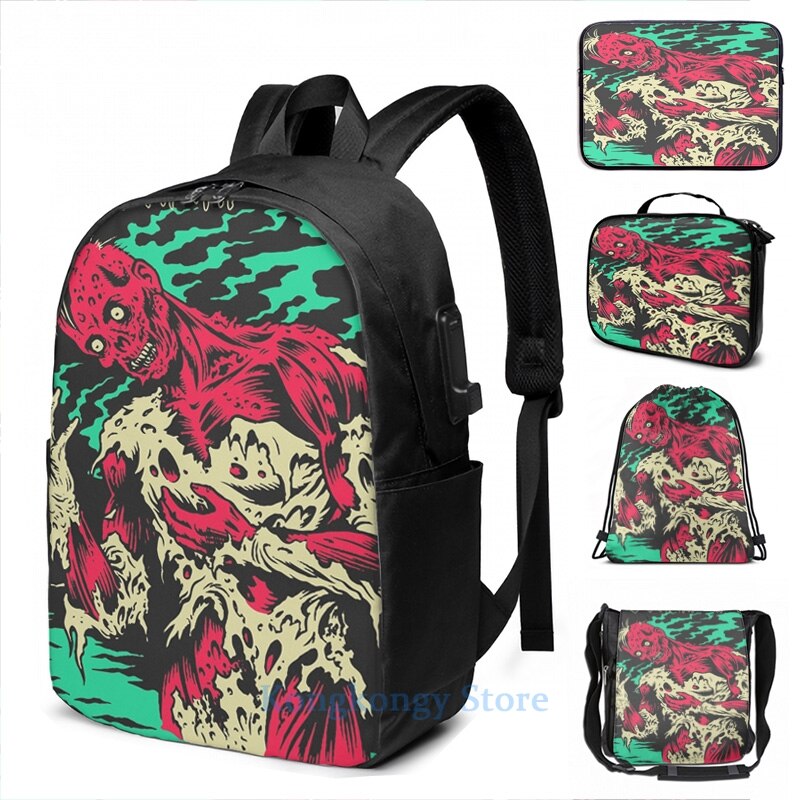Divertido estampado gráfico The Cramps (color) mochila con carga USB para hombres, mochilas escolares para mujeres, bolsa de viaje para ordenador portátil
