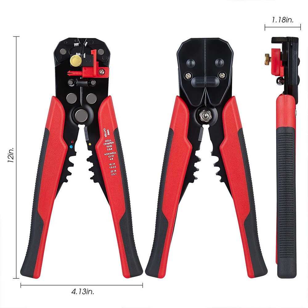 Krimptang, kabelknipper, automatische draadstripper, multifunctionele striptang, krimptang, aansluiting 0.2-6.0 mm, 2-delig gereedschap