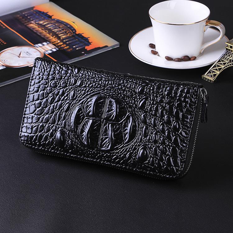 Krokodil Patroon Clutch Bag Mannen Lange Portemonnee Sectie High-End Zakelijke Mannen Enkele Rits Portemonnee Multi-kaart Telefoon Tas Portemonnee: Black B