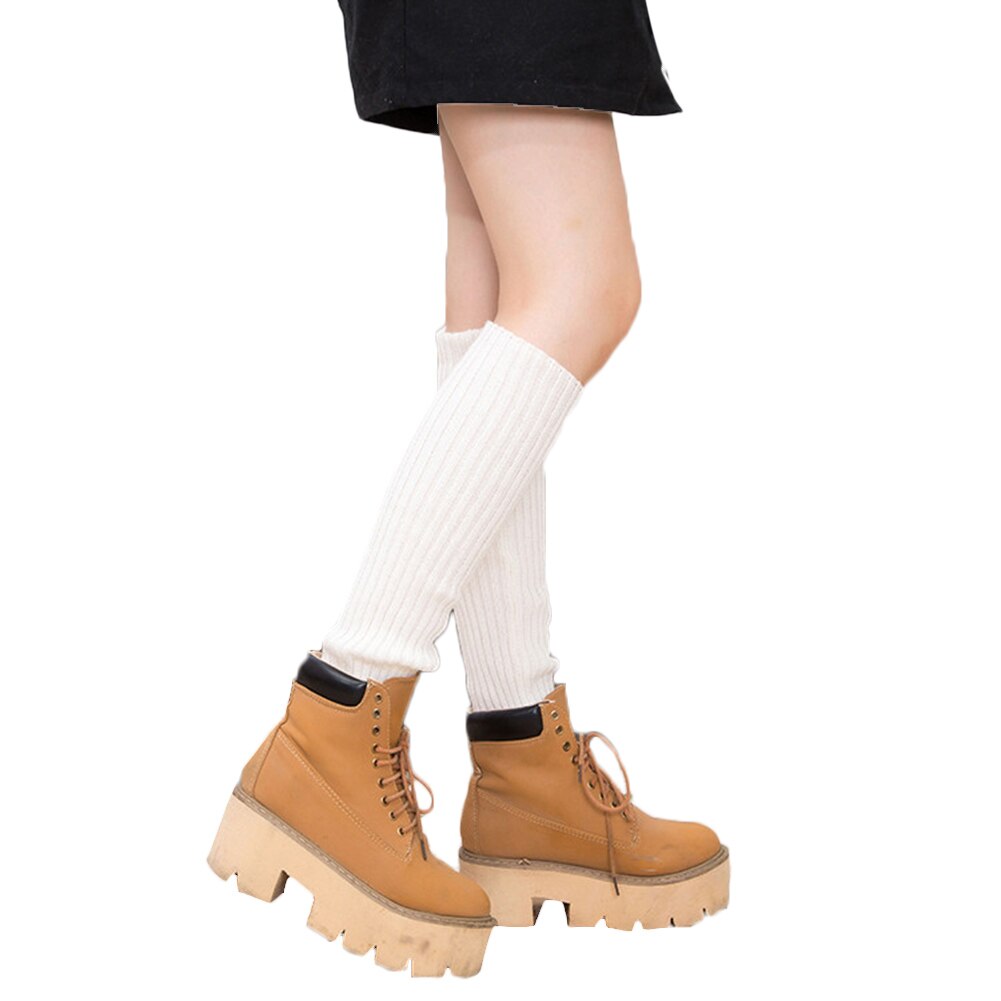 Women Winter Warm Leg Warmers Knitted Scoks Crochet Long Boots Socks: White