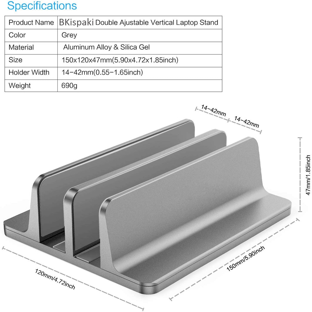 Aluminiumlegering Base Mount Verstelbare Notebook Opgericht Dubbele Ruimte Houder Metalen Verticale Bureau Laptop Stand Voor Macbook Ipad