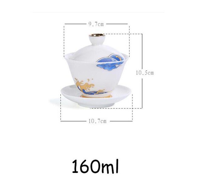 Alta De porcelana blanca cubierta De Jade De porcelana cubierta De Casa De Té sola taza De té gaiwan Sopera De Ceramica: B