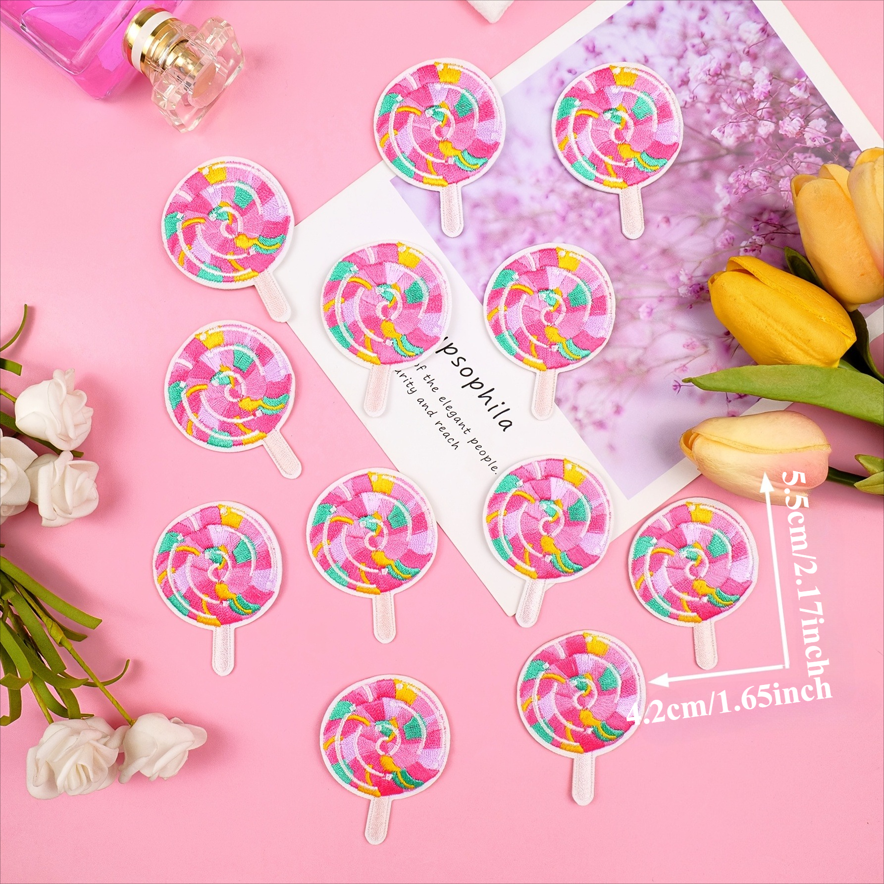 12pcs Colorful Lollipop Pattern Embroidered Patches, Suitable for Clothes and Bags, Ironing Mount Style, Woven Fabric, Patch