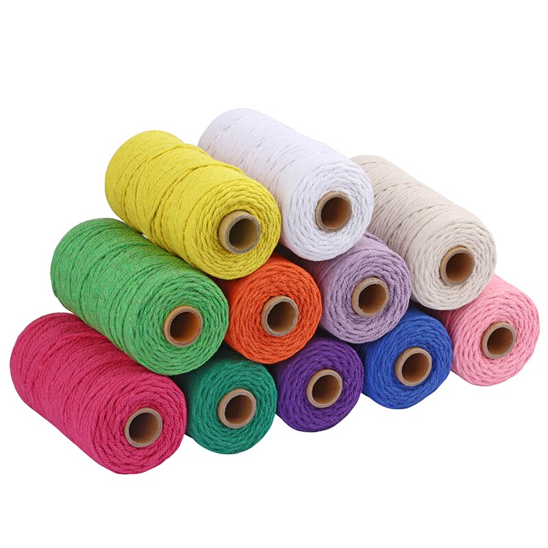 Cordon coloré 100% coton de 3mm, cordelette pour macramé artisanal, accessoire décoratif pour de mariage, 100 mètres/rouleau