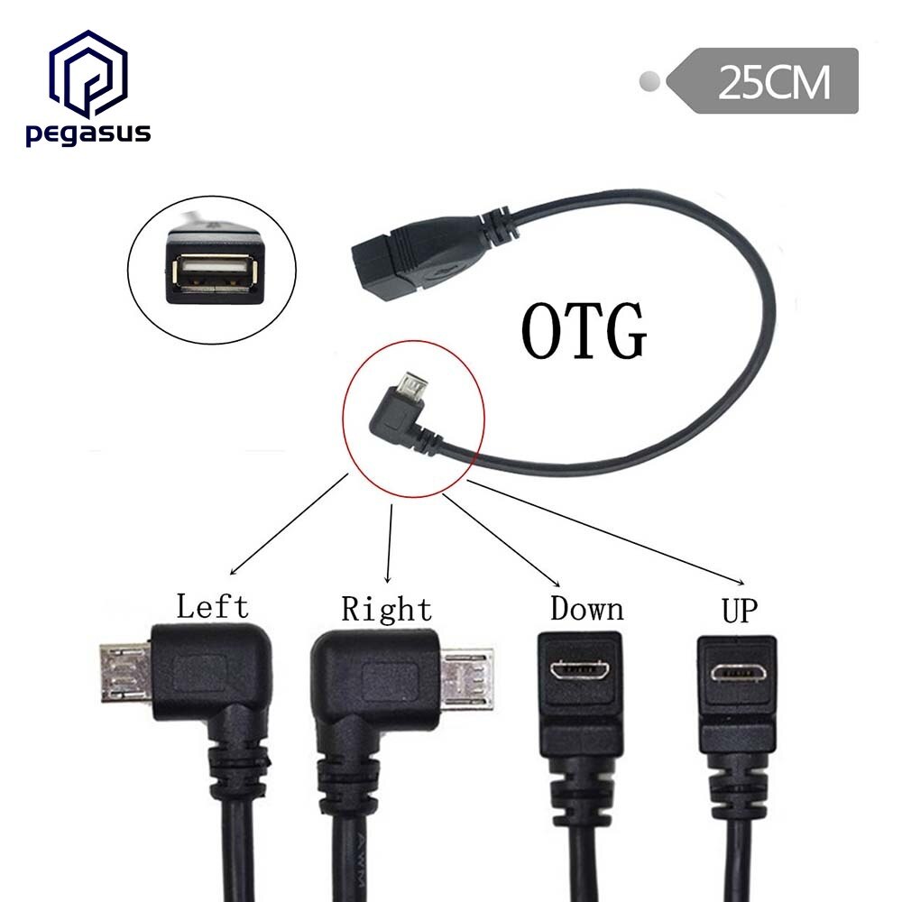 90 graders vinkel usb 2.0 a hun til mikro 5 ben usb b han retvinklet otg kort adapter kabel