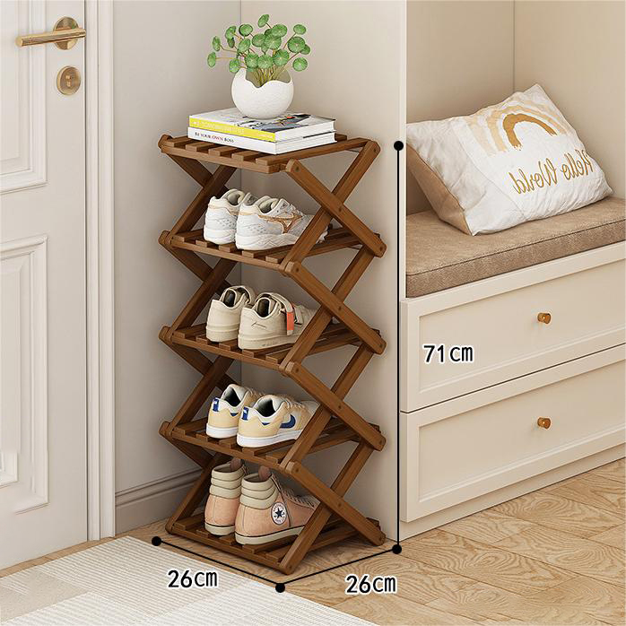 2-6 Tier Installation Free Bamboo Shoe Rack for Home Use, Simple Breathable Shoe Shelf, Multifunctional Foldable Storage Rack: plum
