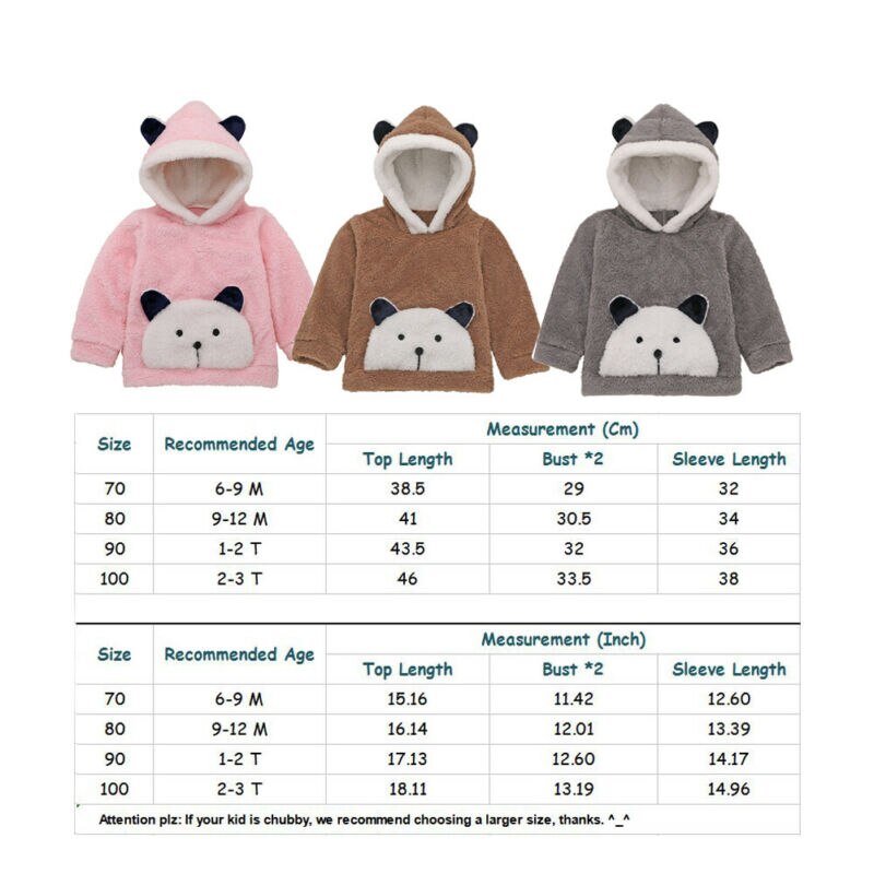 Pudcoco isbjørn plysj fleece hette småbarn baby gutter jenter polstret søt tegneserie sweatshirt topp pels hettegensere klær