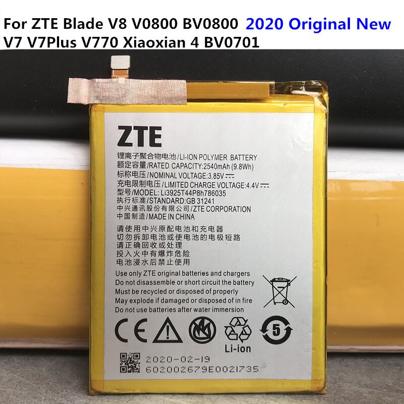 100% Original 2540mAh Li3925T44P8h786035 Battery For ZTE Blade V8 V0800 BV0800 V7 V7Plus V770 Xiaoxian 4 BV0701 Batteries: 2540mAh