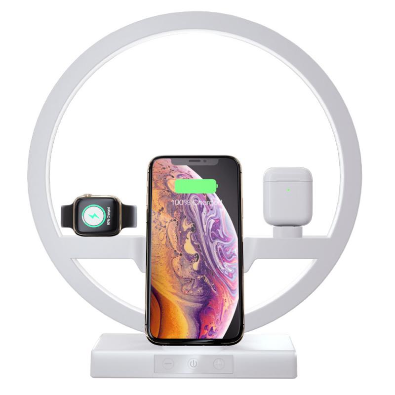 3 em 1 lâmpada de mesa rápido qi carregador sem fio estação doca para apple watch iwatch 5 4 airpods carregamento sem fio carregador rápido