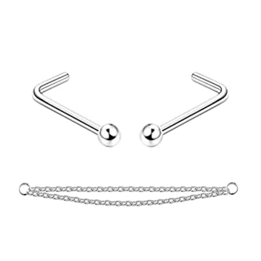 Anneaux de nez en chaîne pour femmes et hommes, Piercing, Double avec chaîne, clous, 20G