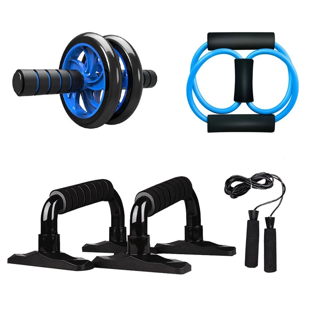 5 IN 1 home workout equipment Home Fitness Equipment Gym Roller Trainer with Push UP Bar Jump Rope AB Roller Kit