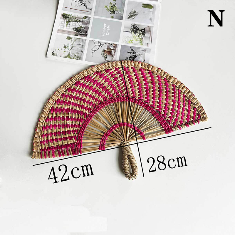 Hand-woven Straw Fan Decorative Handmade Semicircular Woven Fan Summer Cooling Fan Handheld Fan Home Decor: Chocolate