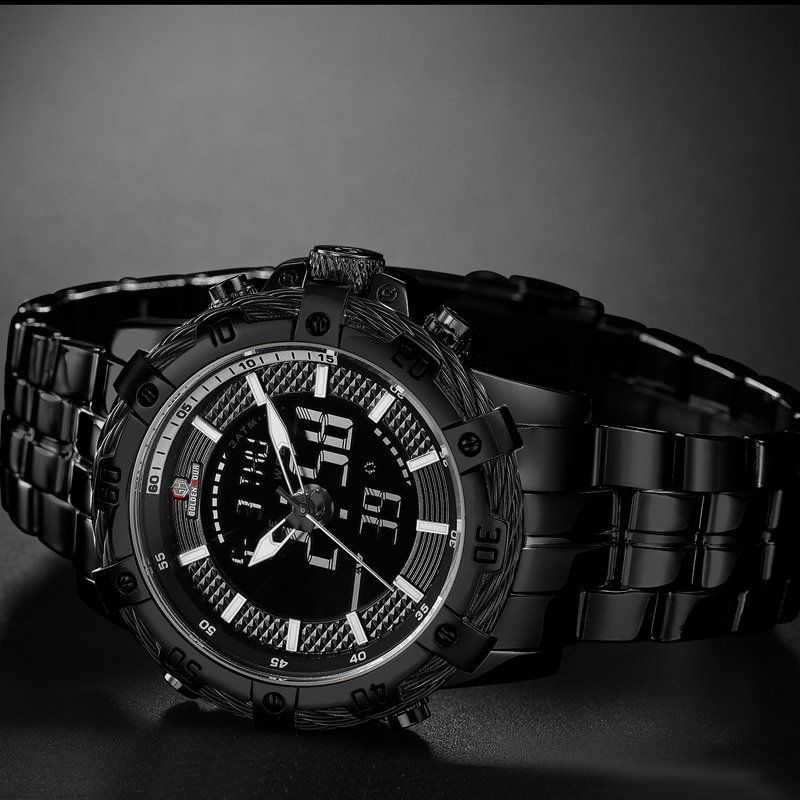 GOLDENHOUR-reloj analógico de acero inoxidable para hombre, accesorio de pulsera de cuarzo resistente al agua con doble pantalla, complemento Masculino de de lujo con clásico